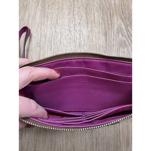 Y2K Coach Signature Canvas & Leather Wristlet Wallet Khaki & Berry - Picture 4 of 6